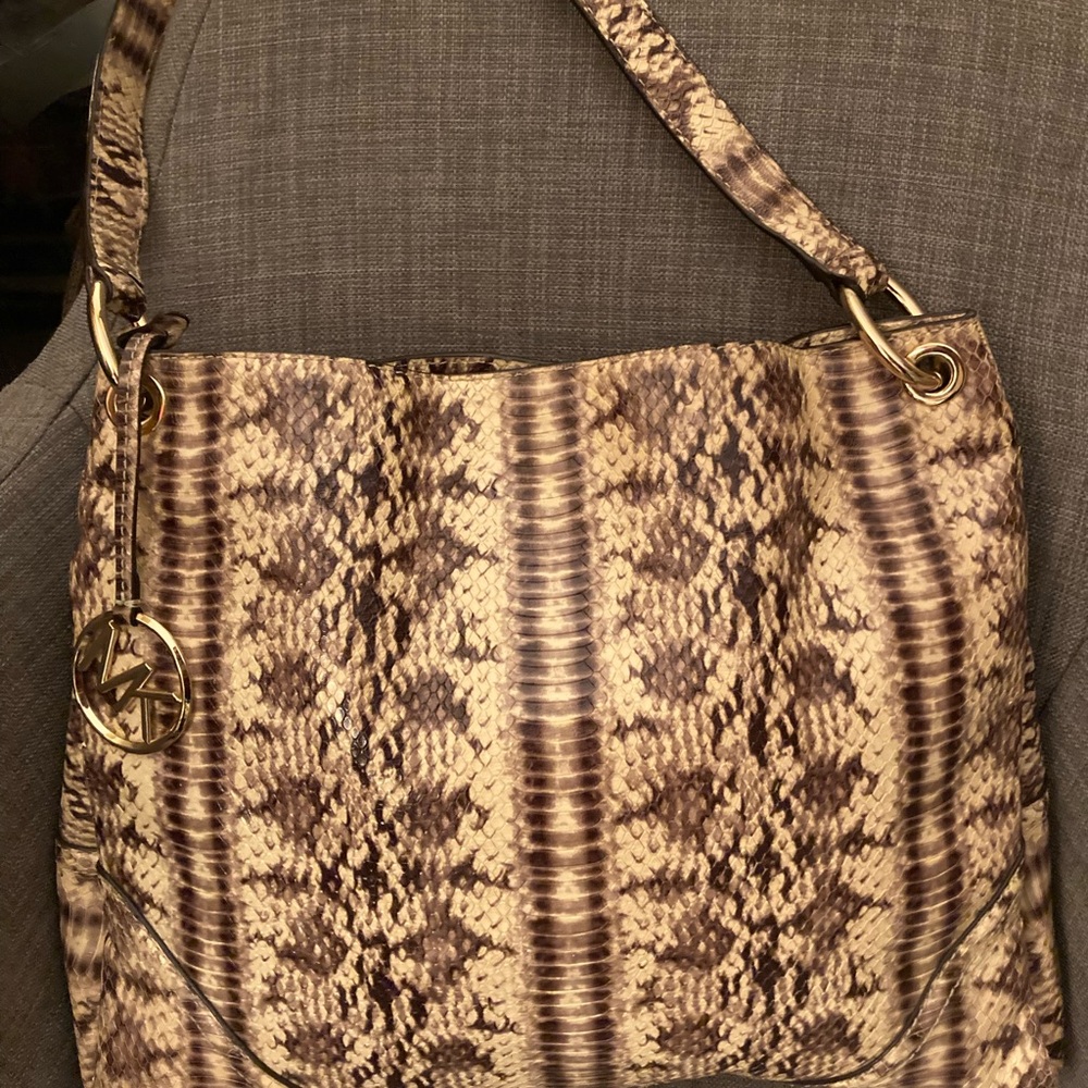 Michael Kors Python Snakeskin Embossed Leather Shoulder Bag MSRP $259
